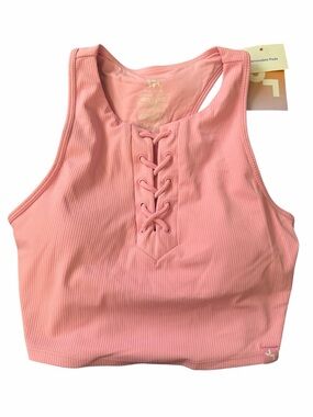 JoyLab Bubblegum Pink Lace-Up Ribbed Crop Tank NWT